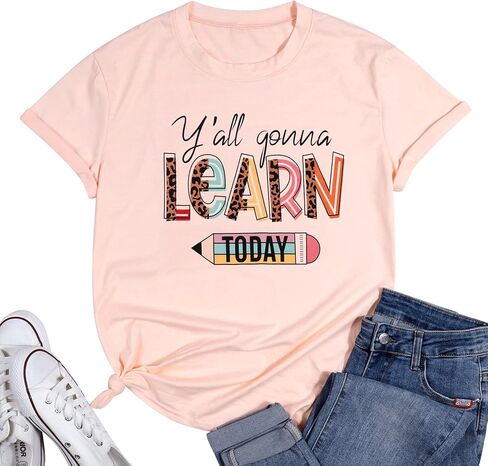 قمصان المعلم للنساء ستتعلم اليوم قميص معلم ما قبل المدرسة قمصان رياض الأطفال بأكمام قصيرة تي شيرت in Kuwait