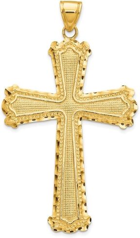Diamond2Deal 14k Yellow Gold Diamond-cut Cross Pendant for Women (L- 42 mm W- 25 mm) in Saudi Arabia