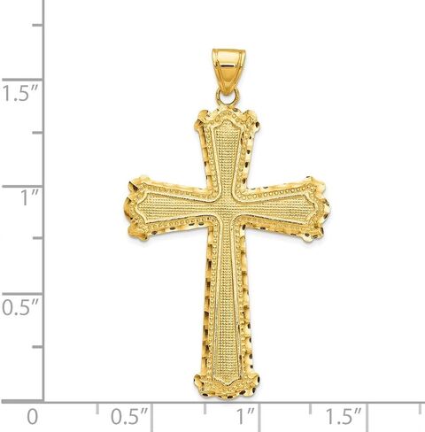 Diamond2Deal 14k Yellow Gold Diamond-cut Cross Pendant for Women (L- 42 mm W- 25 mm) in Saudi Arabia