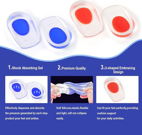 كوب جل للكعب لالتهاب اللفافة الأخمصية، أكواب الكعب لألم الكعب وآلام تحفيز العظام وعلاج وتر العرقوب، واقيات دعم راحة القدم للنساء والرجال (متوسط/صغير لكل زوج) in Kuwait