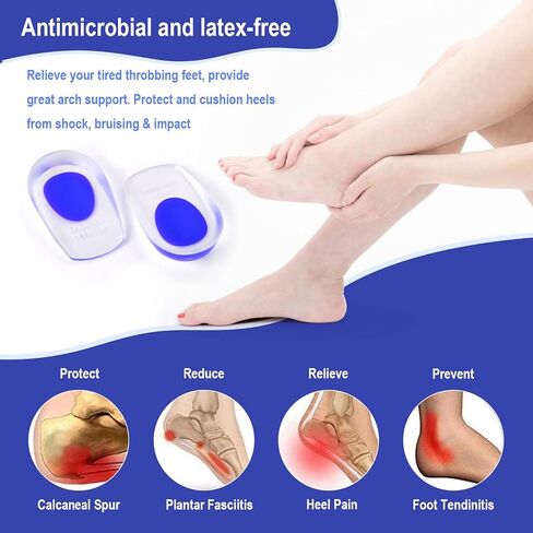 كوب جل للكعب لالتهاب اللفافة الأخمصية، أكواب الكعب لألم الكعب وآلام تحفيز العظام وعلاج وتر العرقوب، واقيات دعم راحة القدم للنساء والرجال (متوسط/صغير لكل زوج) in Kuwait