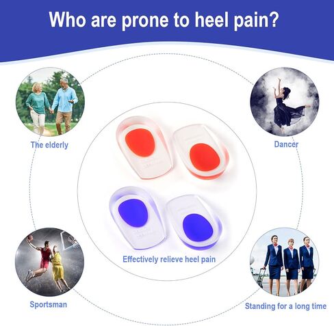 كوب جل للكعب لالتهاب اللفافة الأخمصية، أكواب الكعب لألم الكعب وآلام تحفيز العظام وعلاج وتر العرقوب، واقيات دعم راحة القدم للنساء والرجال (متوسط/صغير لكل زوج) in Kuwait