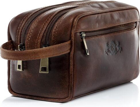 حقيبة غسيل من الجلد الطبيعي من سيد فيان، حقيبة غسيل كبيرة للسفر طوال الليل وصالة الالعاب الرياضية للرجال والسيدات، حقيبة ادوات الزينة للنساء والرجال، بني, بني كونياك, Large, حقيبة أدوات الزينة in Kuwait