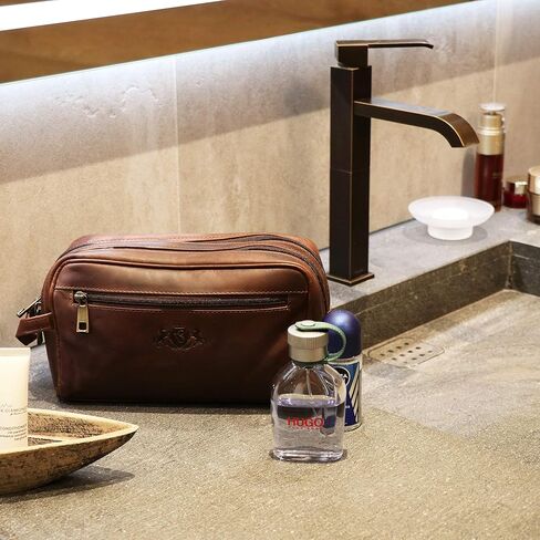 حقيبة غسيل من الجلد الطبيعي من سيد فيان، حقيبة غسيل كبيرة للسفر طوال الليل وصالة الالعاب الرياضية للرجال والسيدات، حقيبة ادوات الزينة للنساء والرجال، بني, بني كونياك, Large, حقيبة أدوات الزينة in Kuwait