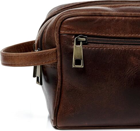 حقيبة غسيل من الجلد الطبيعي من سيد فيان، حقيبة غسيل كبيرة للسفر طوال الليل وصالة الالعاب الرياضية للرجال والسيدات، حقيبة ادوات الزينة للنساء والرجال، بني, بني كونياك, Large, حقيبة أدوات الزينة in Kuwait