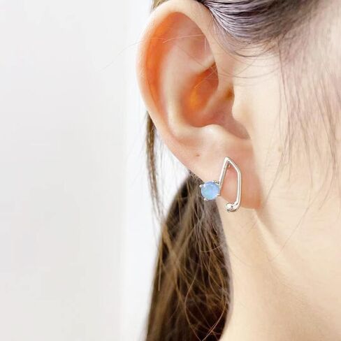 Opal Music Note Asymmetrical Stud Earrings for Women Girls White Gold Plated Round Created Opal Ear Piercing Dangle Drop Earring Fashion Jewelry Gifts Sensitive Ears in Saudi Arabia