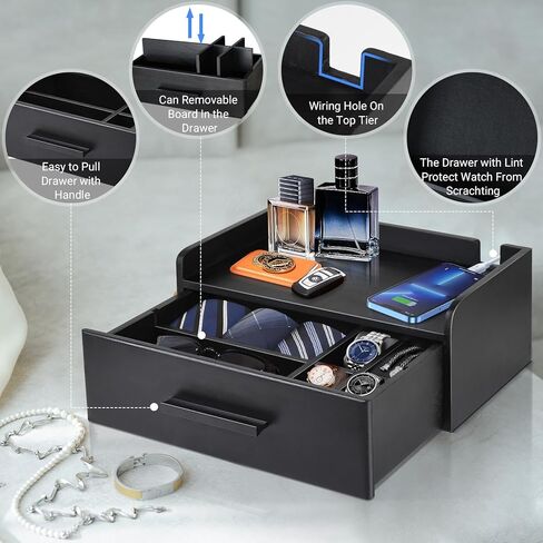 صندوق ساعة للرجال مع درج، حافظة ساعة خشبية للرجال، منظم صندوق الساعة لتخزين وعرض الساعة، هدية للأب والزوج والصديق في عيد الحب، وعيد الأب، وعيد الميلاد، وصندوق المجوهرات in Kuwait