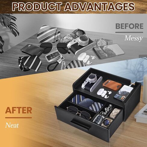 صندوق ساعة للرجال مع درج، حافظة ساعة خشبية للرجال، منظم صندوق الساعة لتخزين وعرض الساعة، هدية للأب والزوج والصديق في عيد الحب، وعيد الأب، وعيد الميلاد، وصندوق المجوهرات in Kuwait