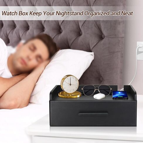 صندوق ساعة للرجال مع درج، حافظة ساعة خشبية للرجال، منظم صندوق الساعة لتخزين وعرض الساعة، هدية للأب والزوج والصديق في عيد الحب، وعيد الأب، وعيد الميلاد، وصندوق المجوهرات in Kuwait