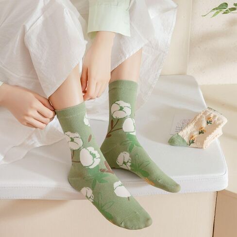 Tooe Women's Cottagecore Flower Socks 5Pairs Kawaii Preppy Crew Socks Cute Lace Ankle Socking Coquette Casual Socks in Saudi Arabia