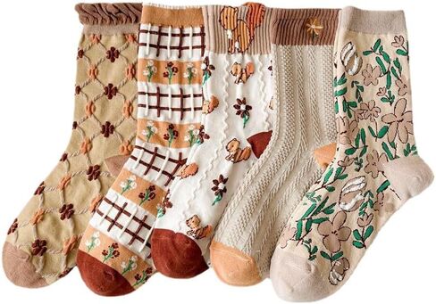 Tooe Women's Cottagecore Flower Socks 5Pairs Kawaii Preppy Crew Socks Cute Lace Ankle Socking Coquette Casual Socks in Saudi Arabia