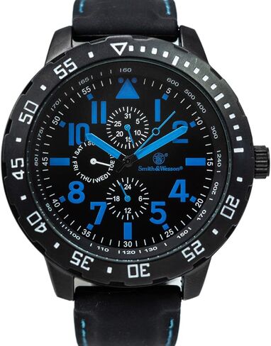 Smith & Wesson Men's Calibrator Watch, 5 ATM, Stainless Steel Caseback, Black Rubber Strap, Blue Numbers, Tactical Watch, Precision Quart, Scratch Resistant, Father's Day Gift, 51mm in Kuwait