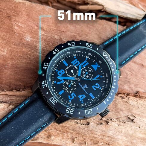 Smith & Wesson Men's Calibrator Watch, 5 ATM, Stainless Steel Caseback, Black Rubber Strap, Blue Numbers, Tactical Watch, Precision Quart, Scratch Resistant, Father's Day Gift, 51mm in Kuwait