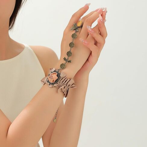 Zaycca Golden Lace Ring Bracelet Hand Chain Punk Goth Wedding Party Bracelets in Kuwait