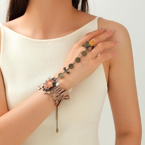 Zaycca Golden Lace Ring Bracelet Hand Chain Punk Goth Wedding Party Bracelets in Kuwait