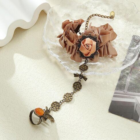 Zaycca Golden Lace Ring Bracelet Hand Chain Punk Goth Wedding Party Bracelets in Kuwait