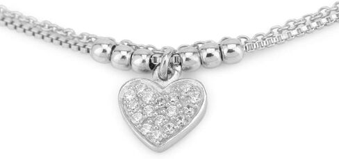 Vanbelle Rhodium Plated 925 Sterling Silver Double Layered Beaded Chain with Dangling Heart Charm & Cubic Zirconia Stones Bracelet for Women and Girls in Kuwait