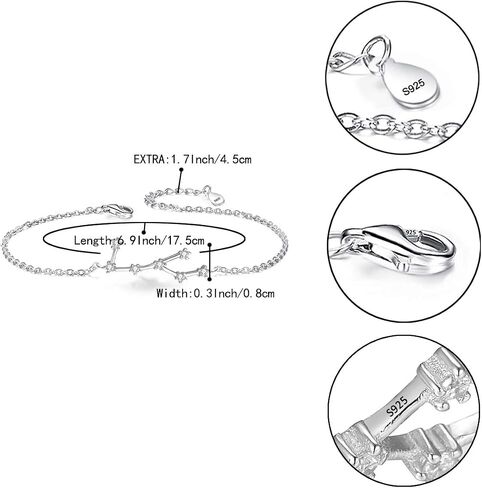 BriLove Gifts for Mom Girls Women 925 Sterling Silver CZ Horoscope Zodiac 12 Constellation Astrology Link Bracelet for Mothers Day/Valentines Day/Birthday/Christmas/Anniversary in Saudi Arabia