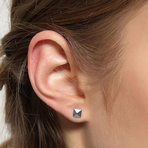 Sterling Silver 5MM Square Spike Studs Black Earrings for Men Women, Hypoallergenic Stylish Punk Earrings Jewelry in Saudi Arabia