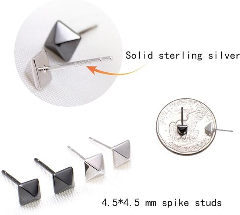 Sterling Silver 5MM Square Spike Studs Black Earrings for Men Women, Hypoallergenic Stylish Punk Earrings Jewelry in Saudi Arabia