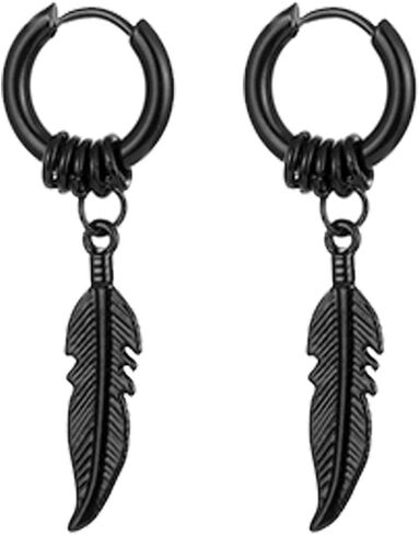 316 Punk Stainless Steel Huggie Hoop Dangle Earrings 14mm Hip Hop Drop Earring Vintage Six-pointed Star Feather Triangles Jewelry for Women Girls Men Teens Boy in Saudi Arabia