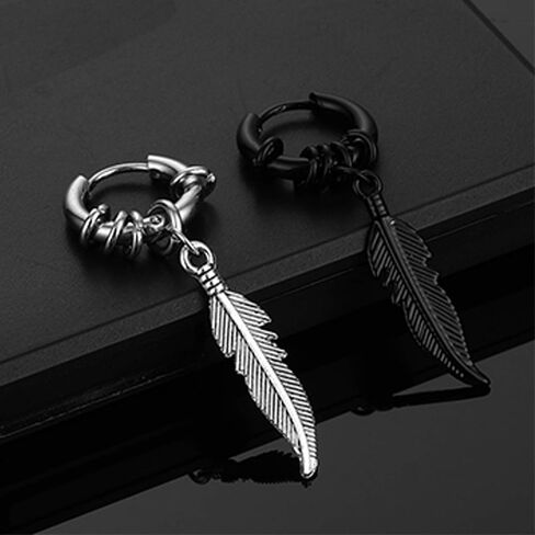 316 Punk Stainless Steel Huggie Hoop Dangle Earrings 14mm Hip Hop Drop Earring Vintage Six-pointed Star Feather Triangles Jewelry for Women Girls Men Teens Boy in Saudi Arabia