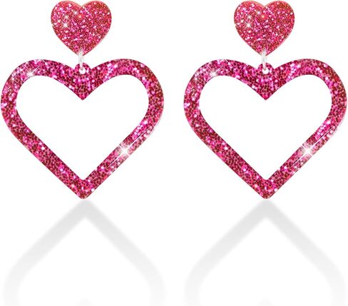 Pink Heart Earrings, Valentine's Day Earrings, Big Heart Dangle Earrings Acrylic Love Heart Earrings for Her, Girlfriend, Wife, Anniversary Christmas Gift in Saudi Arabia