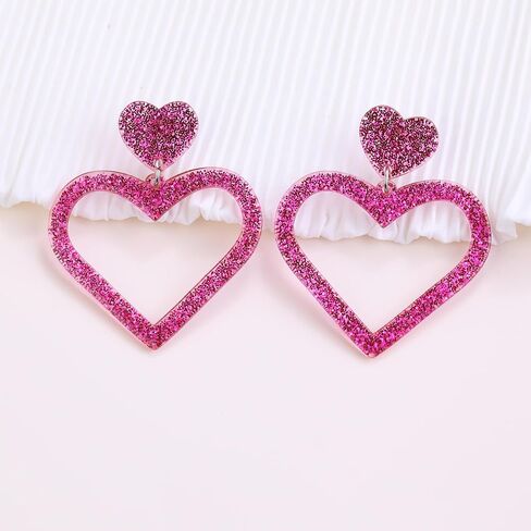 Pink Heart Earrings, Valentine's Day Earrings, Big Heart Dangle Earrings Acrylic Love Heart Earrings for Her, Girlfriend, Wife, Anniversary Christmas Gift in Saudi Arabia