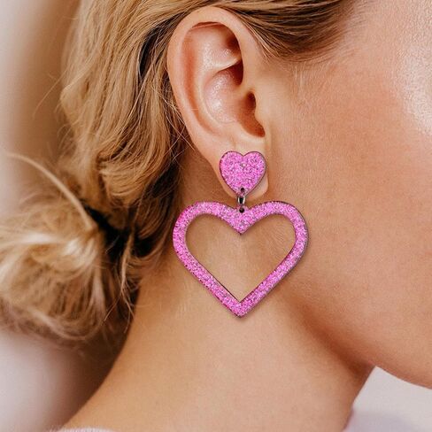 Pink Heart Earrings, Valentine's Day Earrings, Big Heart Dangle Earrings Acrylic Love Heart Earrings for Her, Girlfriend, Wife, Anniversary Christmas Gift in Saudi Arabia