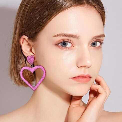 Pink Heart Earrings, Valentine's Day Earrings, Big Heart Dangle Earrings Acrylic Love Heart Earrings for Her, Girlfriend, Wife, Anniversary Christmas Gift in Saudi Arabia