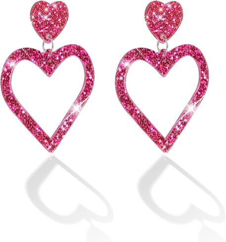 Pink Heart Earrings, Valentine's Day Earrings, Big Heart Dangle Earrings Acrylic Love Heart Earrings for Her, Girlfriend, Wife, Anniversary Christmas Gift in Saudi Arabia