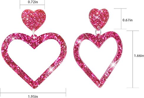Pink Heart Earrings, Valentine's Day Earrings, Big Heart Dangle Earrings Acrylic Love Heart Earrings for Her, Girlfriend, Wife, Anniversary Christmas Gift in Saudi Arabia