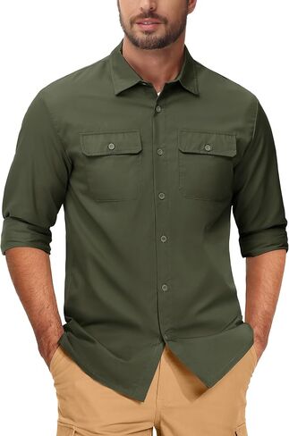 MAGCOMSEN Men's Cotton Work Shirt Casual Button Down Shirts Cargo Long Sleeve Shirt with Pocket Hiking Regular Fit in Saudi Arabia