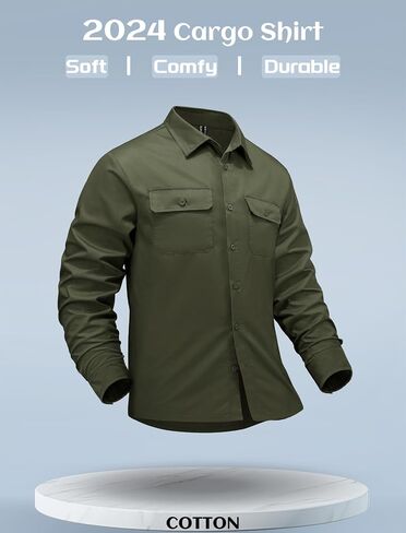 MAGCOMSEN Men's Cotton Work Shirt Casual Button Down Shirts Cargo Long Sleeve Shirt with Pocket Hiking Regular Fit in Saudi Arabia