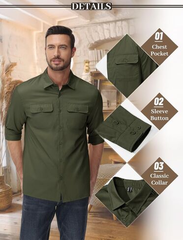 MAGCOMSEN Men's Cotton Work Shirt Casual Button Down Shirts Cargo Long Sleeve Shirt with Pocket Hiking Regular Fit in Saudi Arabia