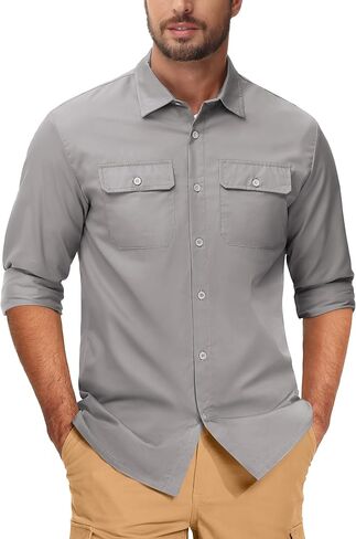 MAGCOMSEN Men's Cotton Work Shirt Casual Button Down Shirts Cargo Long Sleeve Shirt with Pocket Hiking Regular Fit in Saudi Arabia