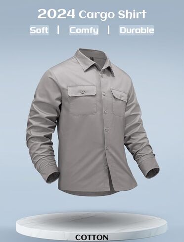 MAGCOMSEN Men's Cotton Work Shirt Casual Button Down Shirts Cargo Long Sleeve Shirt with Pocket Hiking Regular Fit in Saudi Arabia