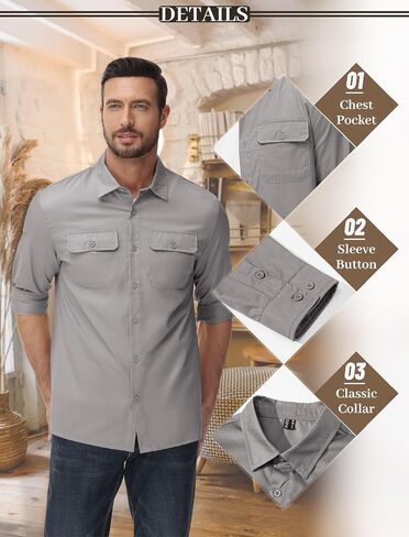 MAGCOMSEN Men's Cotton Work Shirt Casual Button Down Shirts Cargo Long Sleeve Shirt with Pocket Hiking Regular Fit in Saudi Arabia