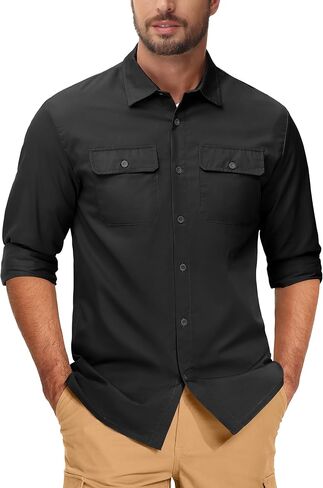 MAGCOMSEN Men's Cotton Work Shirt Casual Button Down Shirts Cargo Long Sleeve Shirt with Pocket Hiking Regular Fit in Saudi Arabia