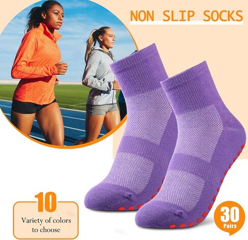 30 Pairs Non Slip Socks Non Skid Socks with Grips for Elderly Yoga Hospital Socks Cushioned Sole Gripper Socks for Men Women, 10 Colors in Saudi Arabia