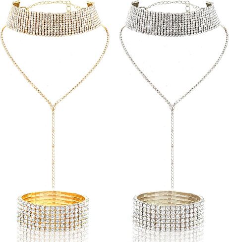 مجموعة مجوهرات كريستال نسائية من TBoxBo مكونة من 4 قطع من مجوهرات كريستال حجر الراين للنساء مجموعة مجوهرات من حجر الراين اللامع وقلادة متدلية من حجر الراين اللامع in Kuwait