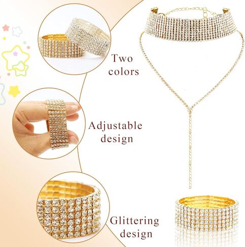 مجموعة مجوهرات كريستال نسائية من TBoxBo مكونة من 4 قطع من مجوهرات كريستال حجر الراين للنساء مجموعة مجوهرات من حجر الراين اللامع وقلادة متدلية من حجر الراين اللامع in Kuwait