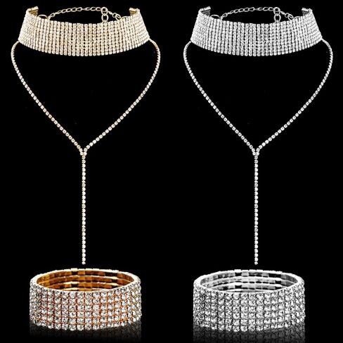 مجموعة مجوهرات كريستال نسائية من TBoxBo مكونة من 4 قطع من مجوهرات كريستال حجر الراين للنساء مجموعة مجوهرات من حجر الراين اللامع وقلادة متدلية من حجر الراين اللامع in Kuwait