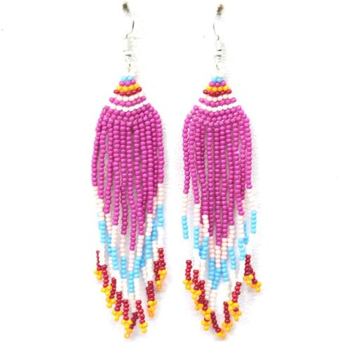 Lavivia Handmade Long Beaded Necklace & Earrings Set. Inspired by Native American Necklace. Seed Beads Necklace with Earrings, One of a Kind beaded Necklace for Women, Perfect for Occasions, Gifts in Saudi Arabia