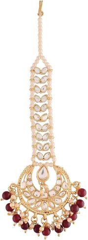 I Jewels 18k Gold Plated Indian Wedding Bollywood Kundan Pearl Chandbali Bridal Stylish Maang Tikka for Women (T2060) in Saudi Arabia