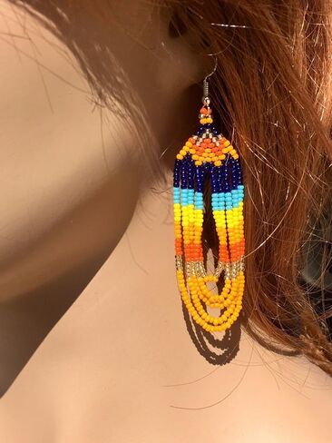Lavivia Handmade Long Beaded Necklace & Earrings Set. Inspired by Native American Necklace. Seed Beads Necklace with Earrings, One of a Kind beaded Necklace for Women, Perfect for Occasions, Gifts in Saudi Arabia