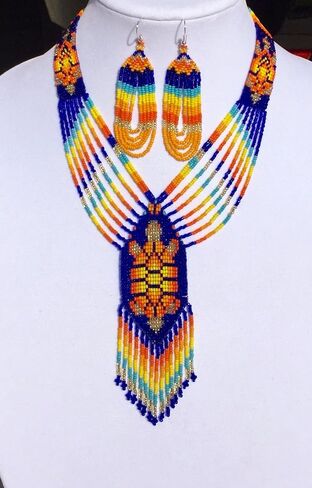 Lavivia Handmade Long Beaded Necklace & Earrings Set. Inspired by Native American Necklace. Seed Beads Necklace with Earrings, One of a Kind beaded Necklace for Women, Perfect for Occasions, Gifts in Saudi Arabia