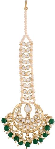 I Jewels 18k Gold Plated Indian Wedding Bollywood Kundan Pearl Chandbali Bridal Stylish Maang Tikka for Women (T2060) in Saudi Arabia