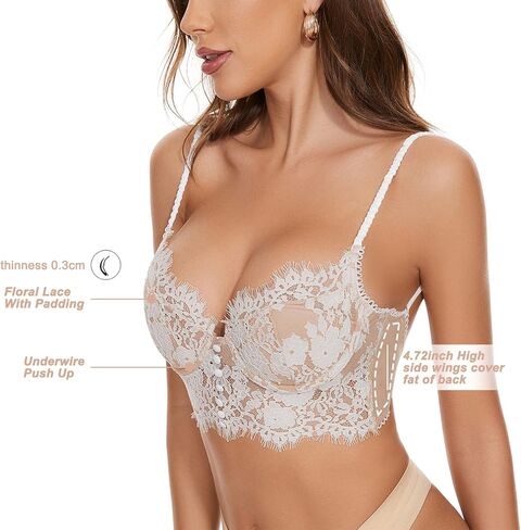 حمالة صدر دانتيل زهرية مبطنة بدون ظهر وحمالة صدر عميقة على شكل حرف V منخفضة الظهر للنساء in Kuwait