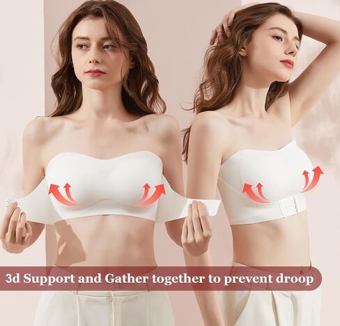 Aivtalk Bandeau Bra for Women Wirefree Bralette Non-Slip Push Up Tube Top Invisible Bra with Lined Detachable Straps in Saudi Arabia